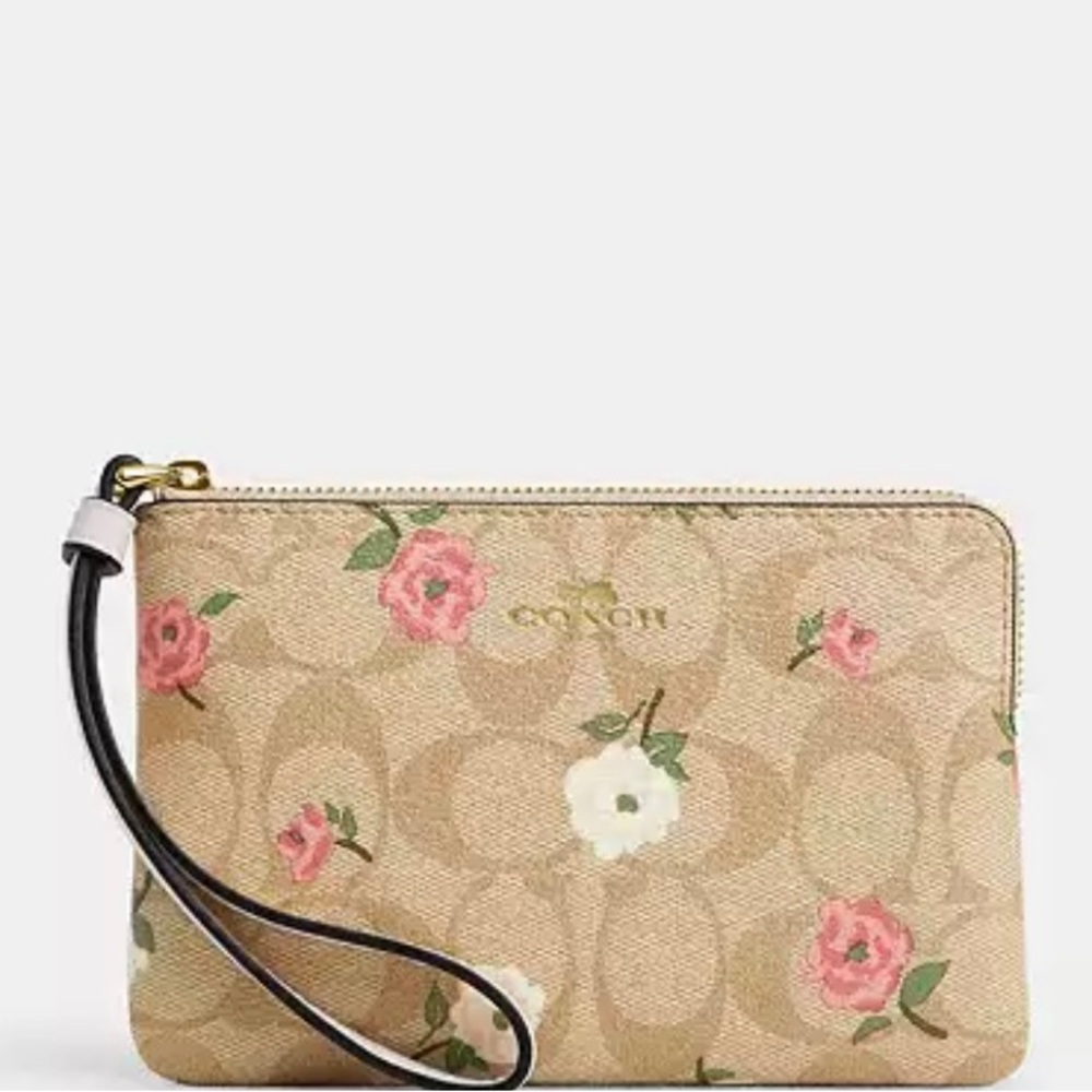 Coach Corner Zip Wristlet With Floral Print new